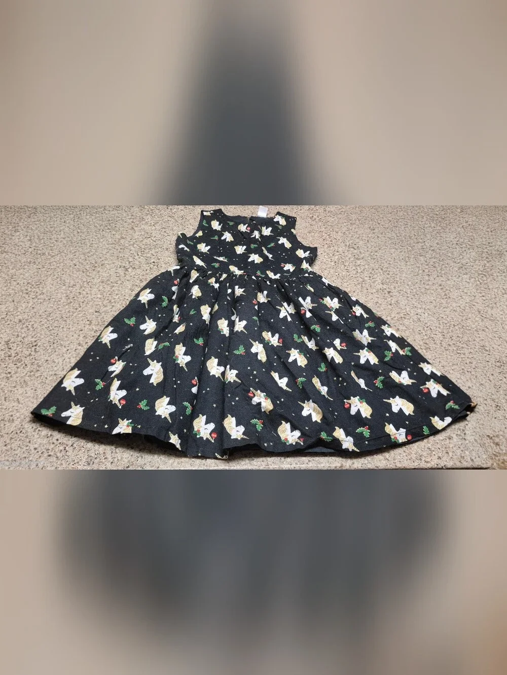 Carter's Kid Girls Size 8 Christmas Unicorn Dress Black Gold Glitter Holiday